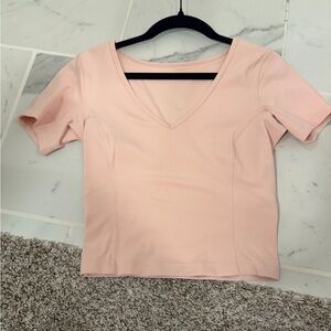Women's Lululemon V-Neck Short Sleeve Top - Light Pink size 4